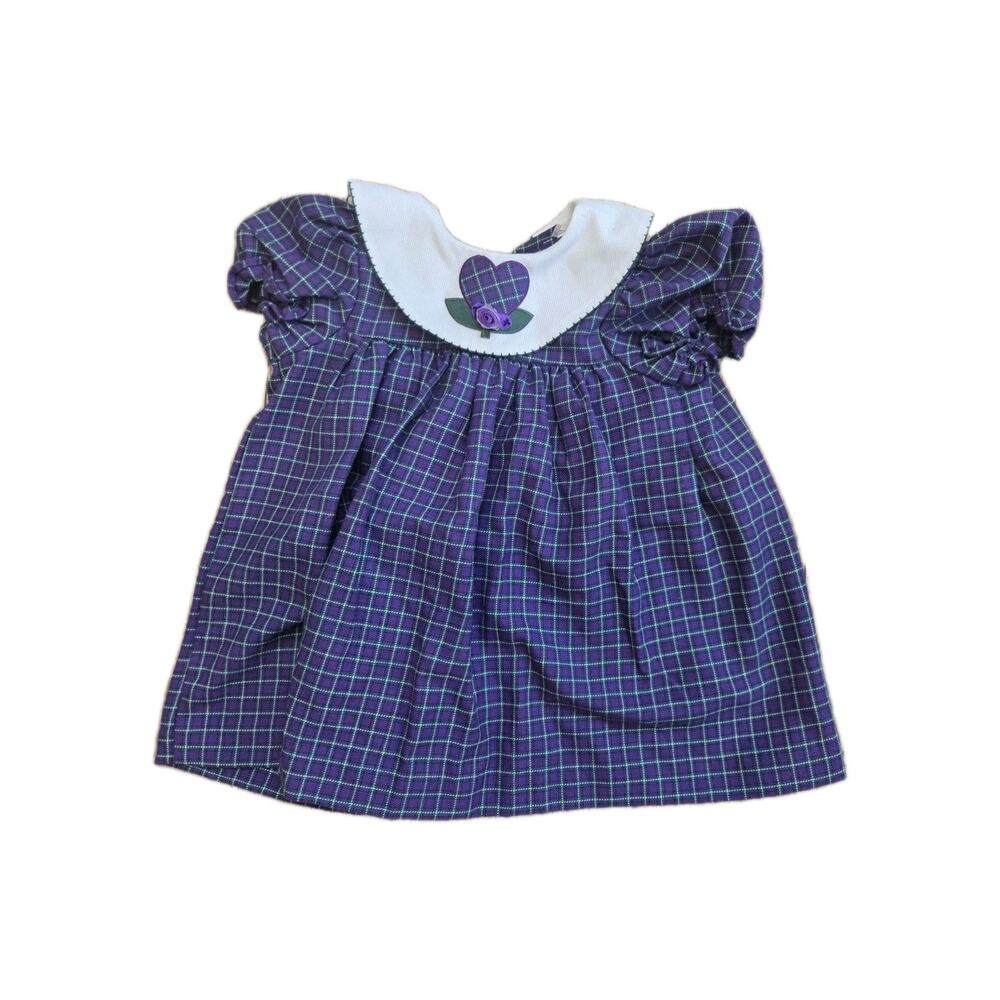 Vintage Purple Gingham Mardi Gras Smocked Bishop Dress Sz 12 Months